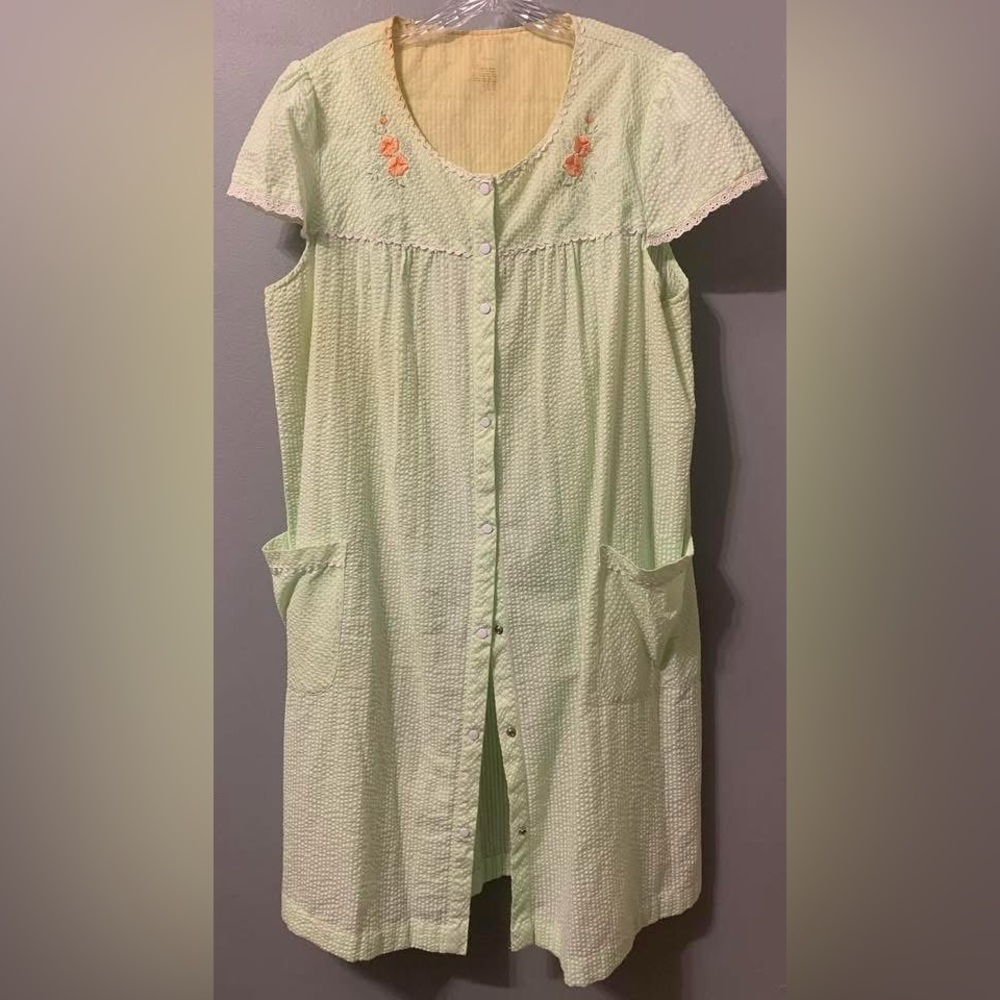 Pastel Green Button-Up Dress with Embroidery